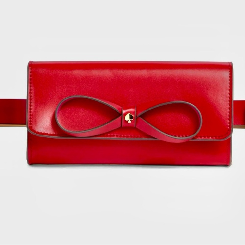 NWT! Kate Spade authentic leather waist bag/belt bag/crossbody red with pink bow - Picture 3 of 15